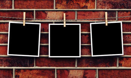 Photos on brick backgroundの写真素材