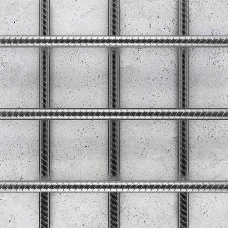 Reinforcement bars on concrete background. 3D renderingの写真素材