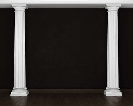 Dark stucco wall with classical columns and wooden floors. 3D renderingの写真素材