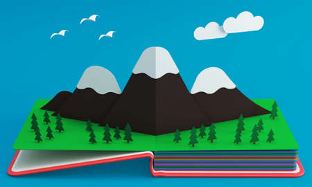 Pop Up Book With Mountainous Landscape. 3D Renderingの写真素材
