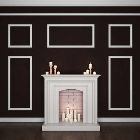 Room with fireplace and candles. 3D renderingの写真素材