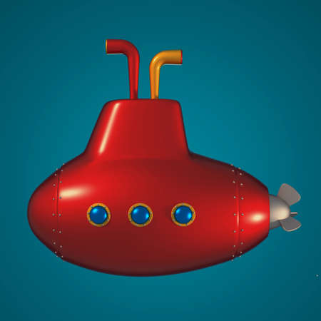 Toy submarine on turquoise background. 3D renderingの写真素材