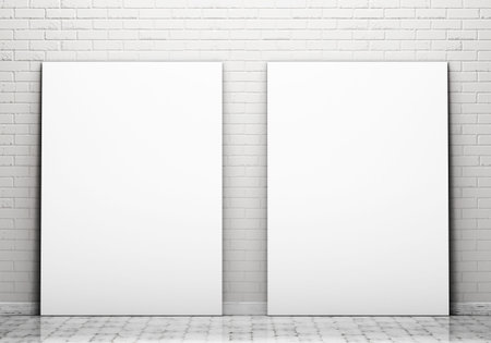 Blank canvas on brick wall. 3D rendering