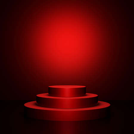Round podium on red background. 3D renderingの写真素材