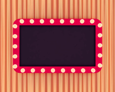Retro banner on background of golden curtain. 3D renderingの写真素材