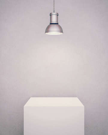 White pedestal illuminated with a lamp. 3D renderingの写真素材