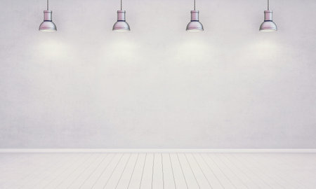 Room with plastered wall and lamps. 3D rendering