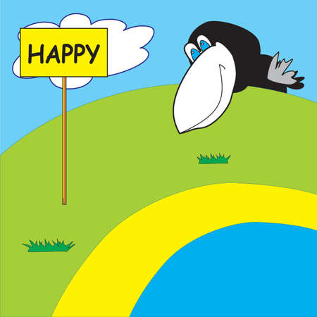 happy crow over the horizon with a congratulatory poster のイラスト素材