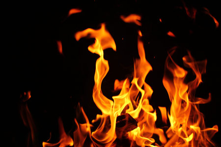 Fire flame at night.