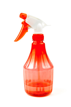 Red spray bottle on whiteの写真素材