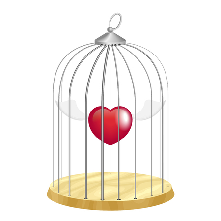 Cage with flying heart inside on whiteのイラスト素材