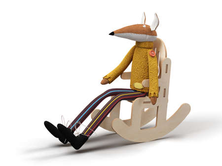 Doll sitting alone on a rocking chair 3d renderの写真素材