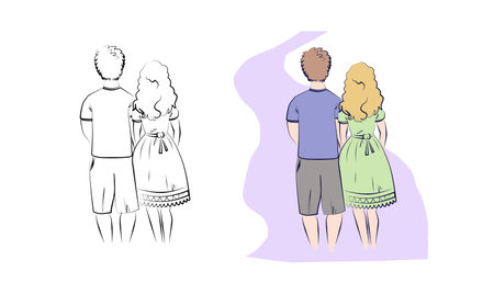 Anime couple illustration. Set Girl and Boy. Watercolor freehand drawing. On the white background....