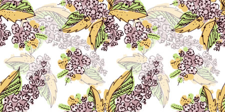 Multi color Seamless pattern of Floral elements in the style of line art wedding theme on a white...