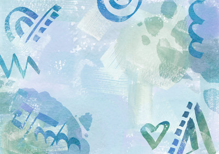 Watercolor paint abstract turquoise background. Blue and green spot texture. Backdrop of spots for...