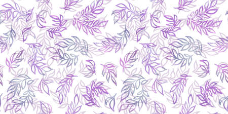 Watercolor summer floral multicolor Seamless pattern digital paper textile packaging Backgrounds. colorful Watercolour violet, gray and purple doodle and line art leafs elements on white Backgroundの写真素材