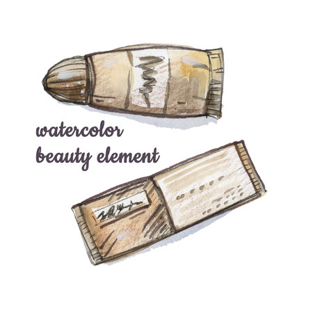 Watercolor colored permanent makeup pigment and needle on white background. Watercolour brown and gray colors tattoo toolsの写真素材