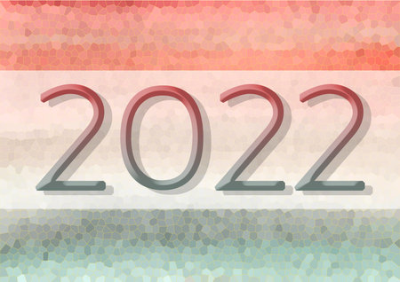Multicolor lettering 2022 number year on Watercolor red, orange, beige, green and gray mosaic...
