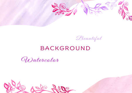 Artistic Watercolor multicolor Background with floral elements wedding theme for text. Watercolour greeting card with colorful leaf. Red, pink, violet and purple colors. web Templateの写真素材