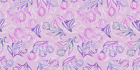 Spring Watercolor Floral Seamless Patterns with packaging and scrapbooking. colorful tulip beige,...