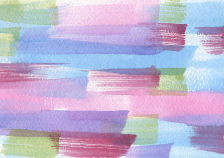 Watercolor multicolor abstract Background. Blue, pink, violet, red and green splashes and blotsの写真素材