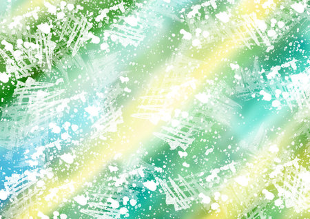 Watercolor abstract summer Background. White splashes and blots on colorful diagonal green, blue and...