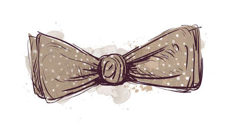 Brown bow tie for the groom on a white background. Wedding tie, watercolor vintage sketchの写真素材
