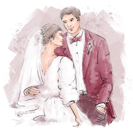 Template for greeting cards, greetings. Happy bride and groom at the wedding.の写真素材