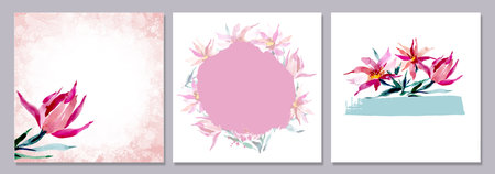 Web banner, frame with abstract pink watercolor flowers.の写真素材