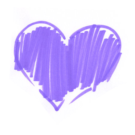A bright purple heart, hand-drawn with a felt-tip pen. Heart, love, hand-drawn markerの写真素材