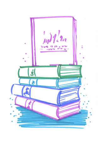 Notebooks, graphic illustration with a felt-tip pen. Sketch, book icon, doodle drawingの写真素材