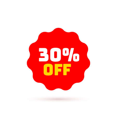 Tag with discount offer. Low cost icon. Promo icon in flat style. Vector promotion red label.のイラスト素材