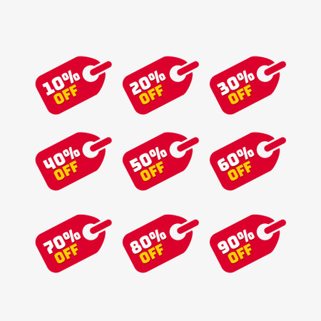 Tags set with discount offer. Low cost icon. Promo icon in flat style. Vector promotion red labels.