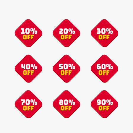 Tags set with discount offer. Low cost icon. Promo icon in flat style. Vector promotion red labels.のイラスト素材