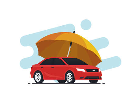 Car insurance concept. Umbrella that protects automobile. Insurance policy. Vector illustration in flat style.のイラスト素材