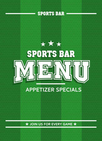 Green sports bar menu. Can be used for soccer and american football style. Retro, grunge, vintage style. Vector illustrator. Template with striped background.のイラスト素材