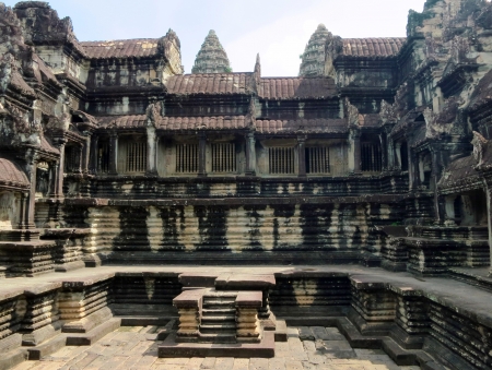The ancient ruins of Angkor Wat temple complexの写真素材