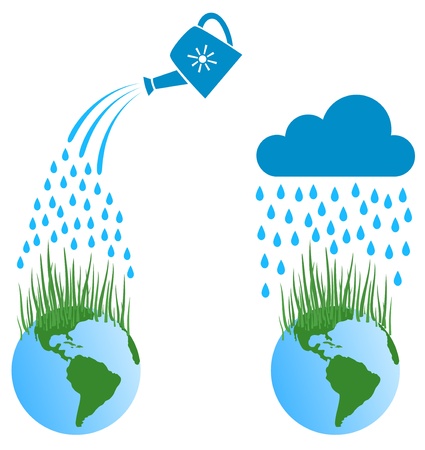 Water falls to the earth and the grass growsのイラスト素材