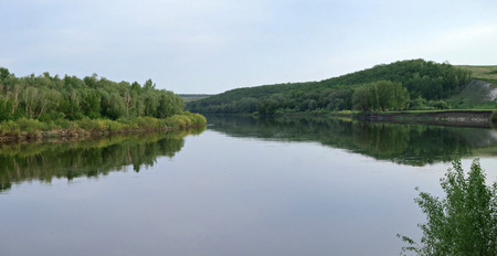 Evening calm river Don in central Russiaの写真素材