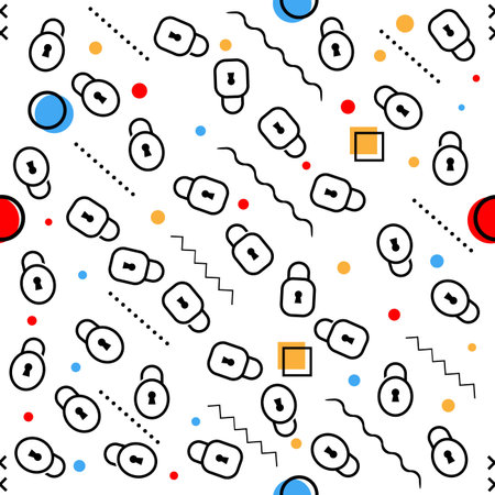 Padlock memphis pattern. Seamless pattern with padlock. Stock animal pattern. Design for wall decoration, postcard, poster, brochure, shirt, etcのイラスト素材