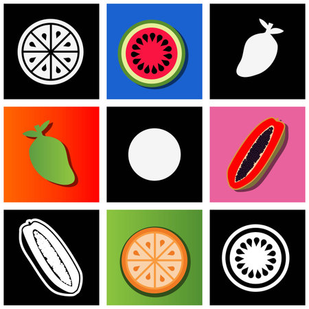 Seamless pattern with watermelon, orange, papaya, mango. Stock fruits pattern on blue background....