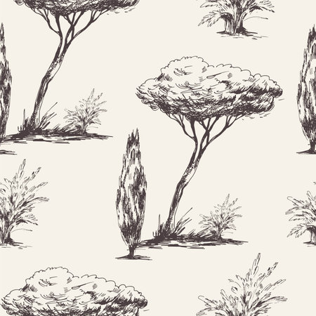 Mono Pattern Tree Vector natural seamless pattern of monochrome trees, vintage collection ...
