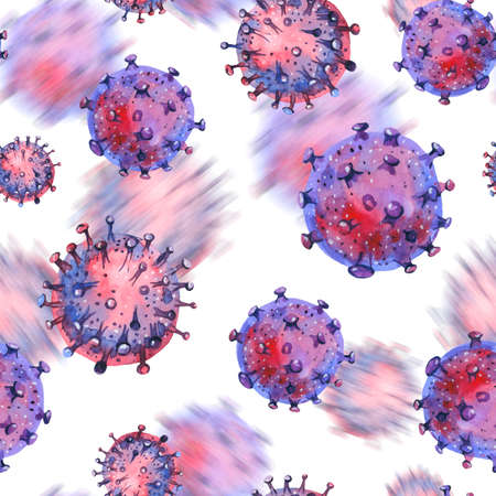Abstract watercolor medical virus protection seamless pattern on white background, bacteria textureの写真素材