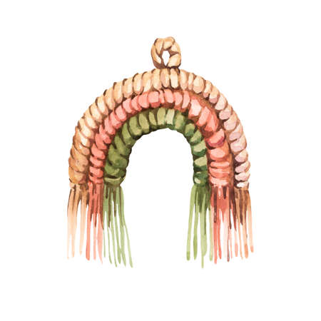 Watercolor vintage rainbow in bohemian style, watercolor macrame isolated on white backgroundの写真素材