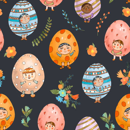 Rustic wildflowers seamless pattern, green leaves summer bouquet texture on white background.の写真素材