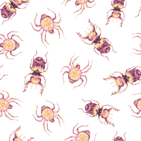 Spiritual sacred beetle seamless pattern Totem animals watercolor textureの写真素材