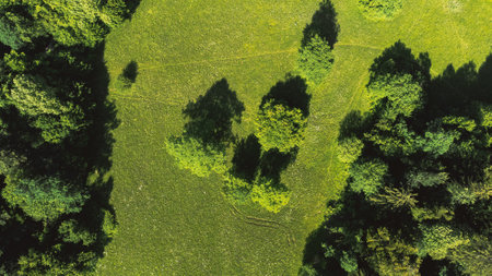 Slovenia countryside picturesque green hills, an aerial drone photoの写真素材