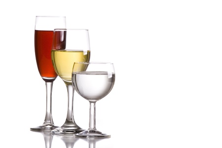 three glass of wine on an isolated white backgroundの写真素材