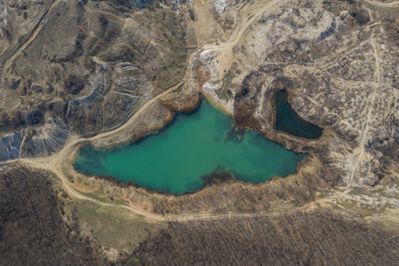Lagoon near Cluj-Napoca, Romania from a droneの写真素材