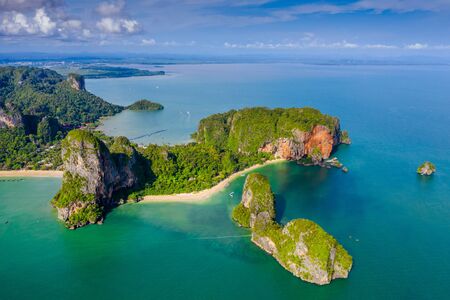 Krabi - Railay beach seen from a drone. One of Thailand's most famous luxurious beach. の写真素材